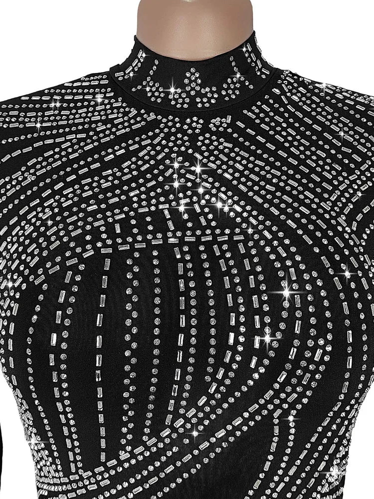 Black Mesh Rhinestone Party Dress - Crystal Glam - Brinxx Couture
