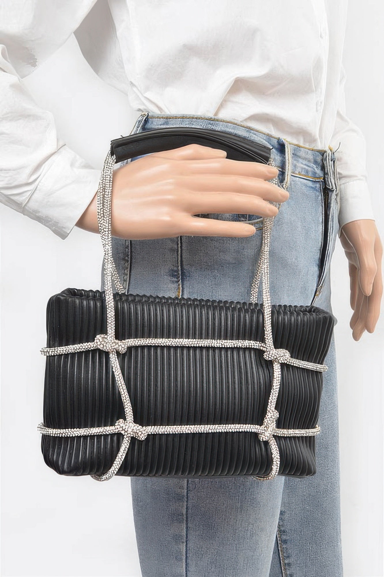 Rhinestone Strap Zip Clutch Bag - Brinxx Couture