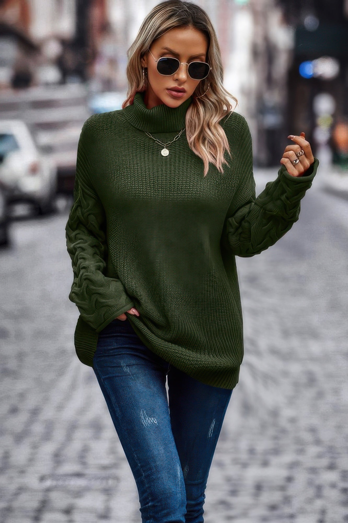 Solid Knit Long Sleeve Turtleneck Loose Sweater - Cozy Oversized Fit - Brinxx Couture
