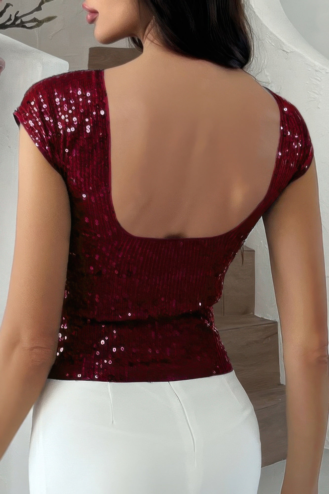 Round Neck Sequin Crop Slim Short Sleeves Top - Brinxx Couture