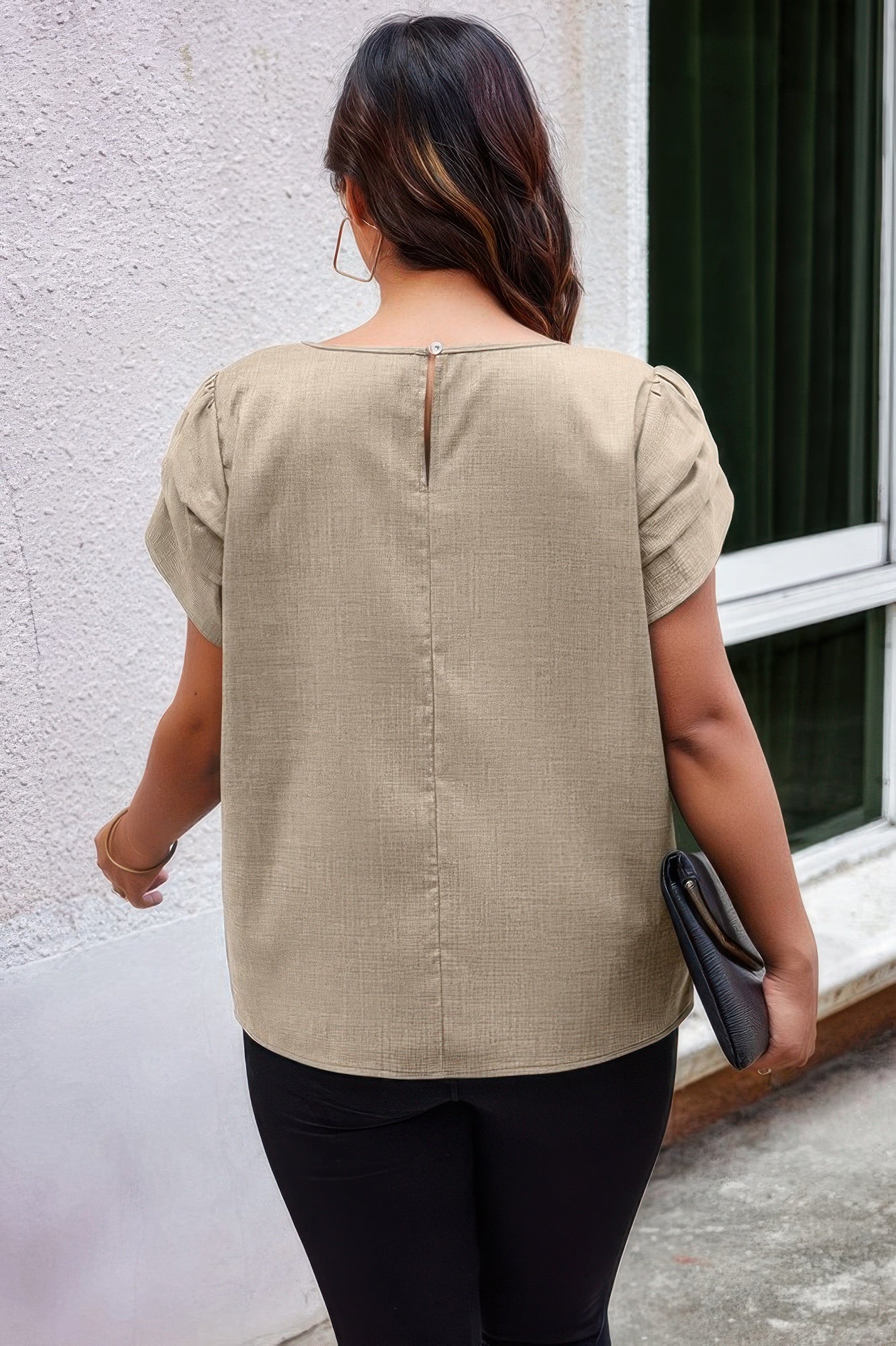 Plus Size Solid Round Neck Fold Short Sleeve Shirt - Casual Comfort - Brinxx Couture