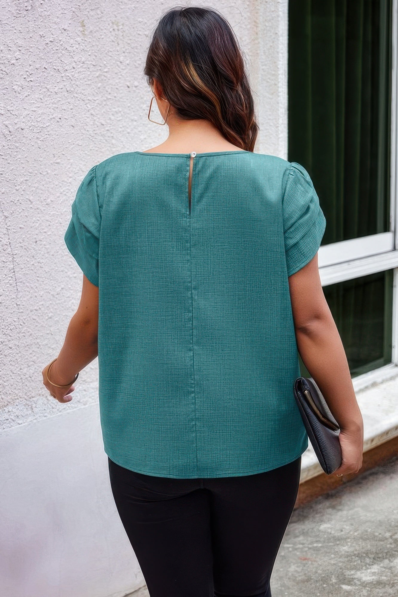 Plus Size Solid Round Neck Fold Short Sleeve Shirt - Casual Comfort - Brinxx Couture