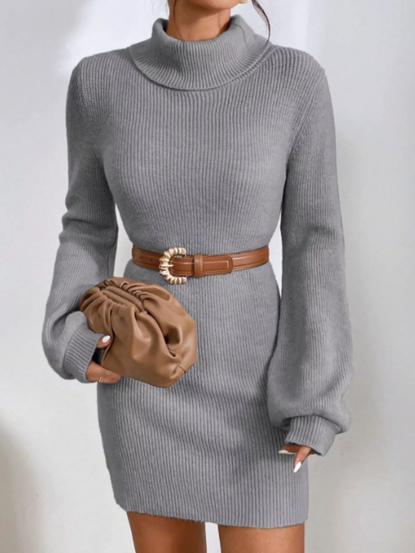 Turtleneck Ribbed Knit Sweater Dress - Cozy Chic - Brinxx Couture