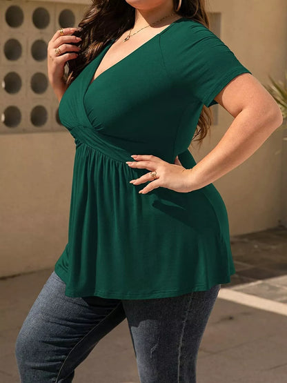 Plus Size Surplice Short Sleeve T-Shirt - Brinxx Couture