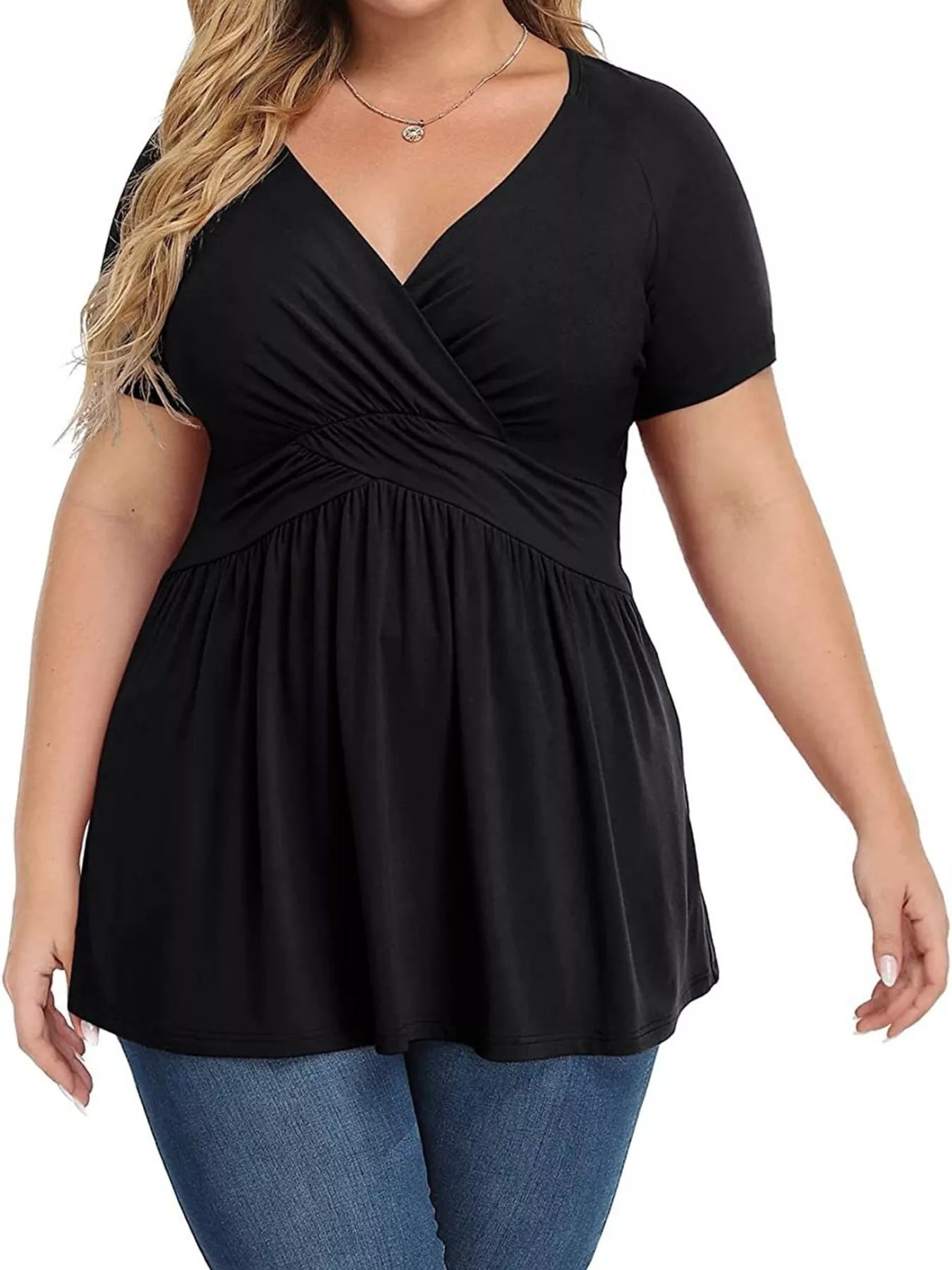 Plus Size Surplice Short Sleeve T-Shirt - Brinxx Couture