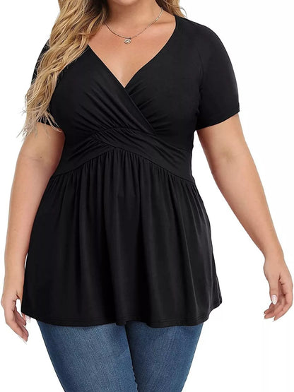 Plus Size Surplice Short Sleeve T-Shirt - Brinxx Couture