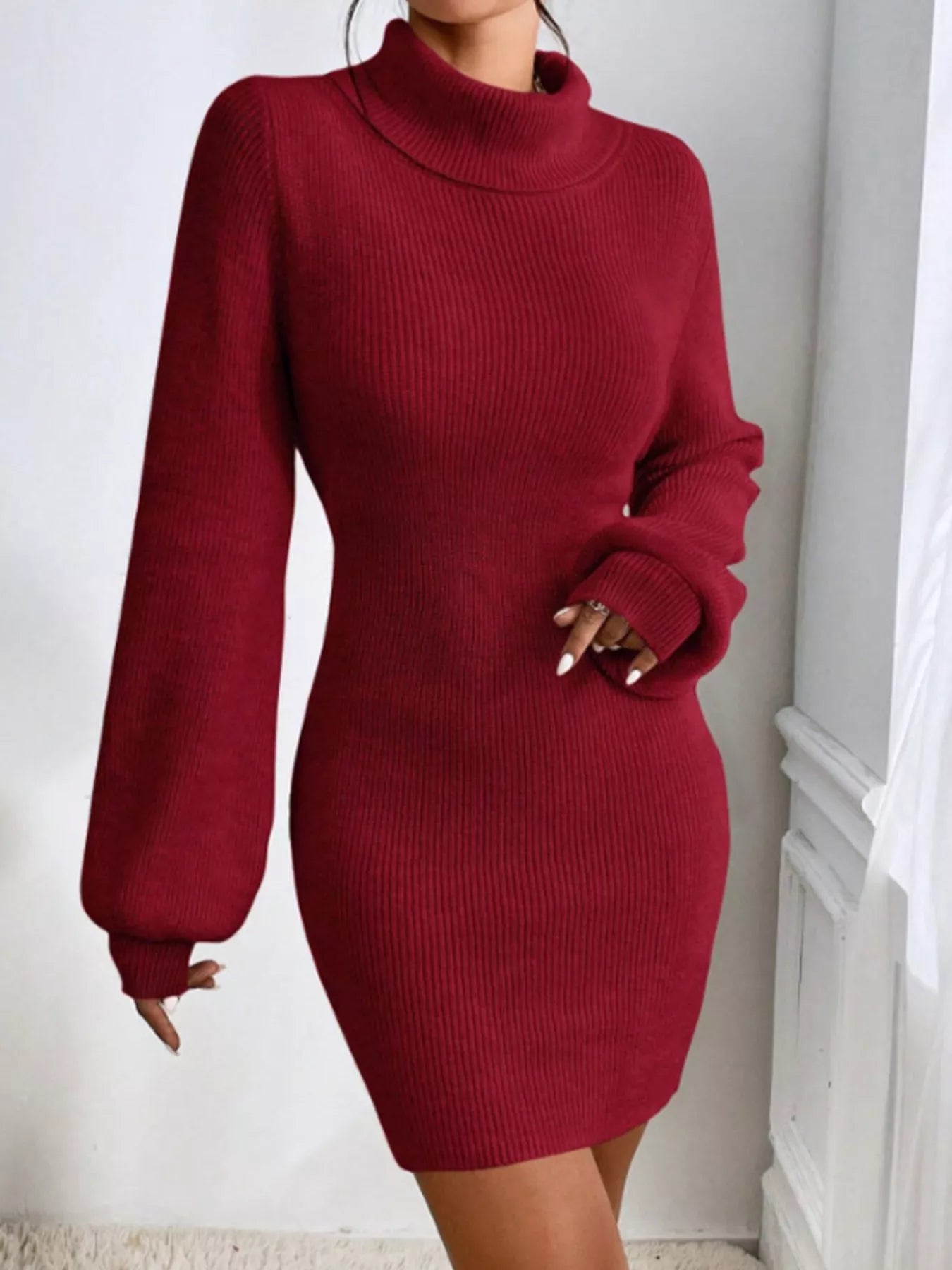 Turtleneck Ribbed Knit Sweater Dress - Cozy Chic - Brinxx Couture