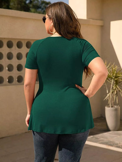 Plus Size Surplice Short Sleeve T-Shirt - Brinxx Couture