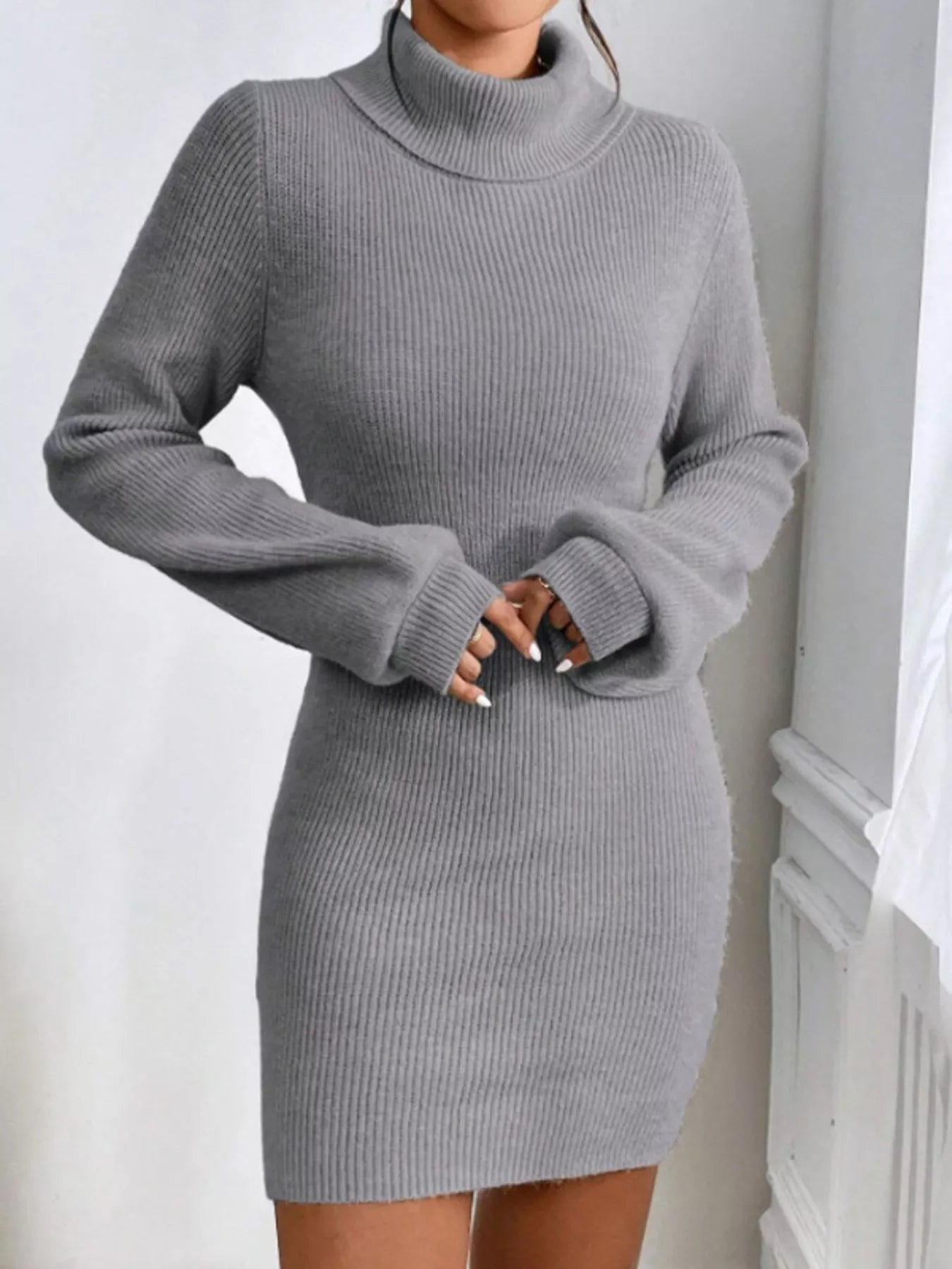 Turtleneck Ribbed Knit Sweater Dress - Cozy Chic - Brinxx Couture