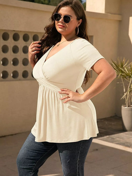 Plus Size Surplice Short Sleeve T-Shirt - Brinxx Couture