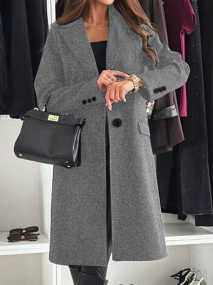 Lapel Collar Long Sleeve Coat - Brinxx Couture
