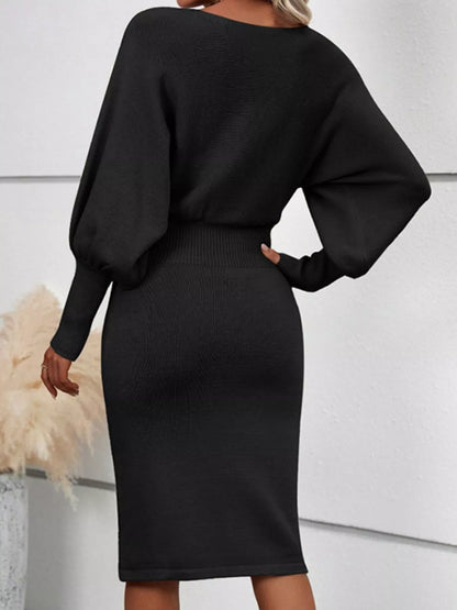 Lantern Sleeve Bodycon Sweater Dress - Cozy Chic - Brinxx Couture