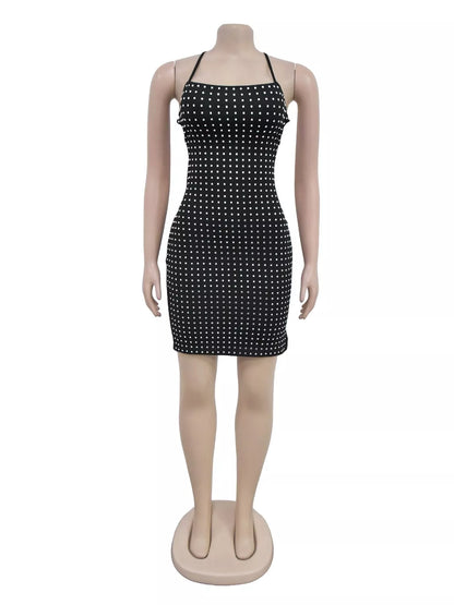 Rhinestone Embellished Bodycon Mini Dress - Brinxx Couture